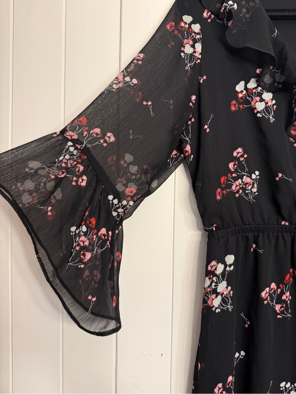 Express Black Midi Dress with Pink Floral Design - Picture 3 of 7